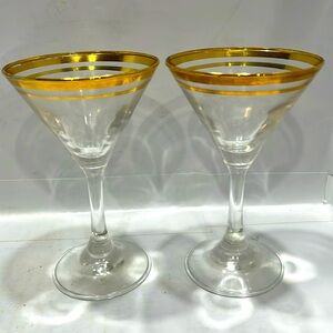 Martini Glasses 24K Double Banded. Set of 2 pieces. Very Good Condition. A2509.